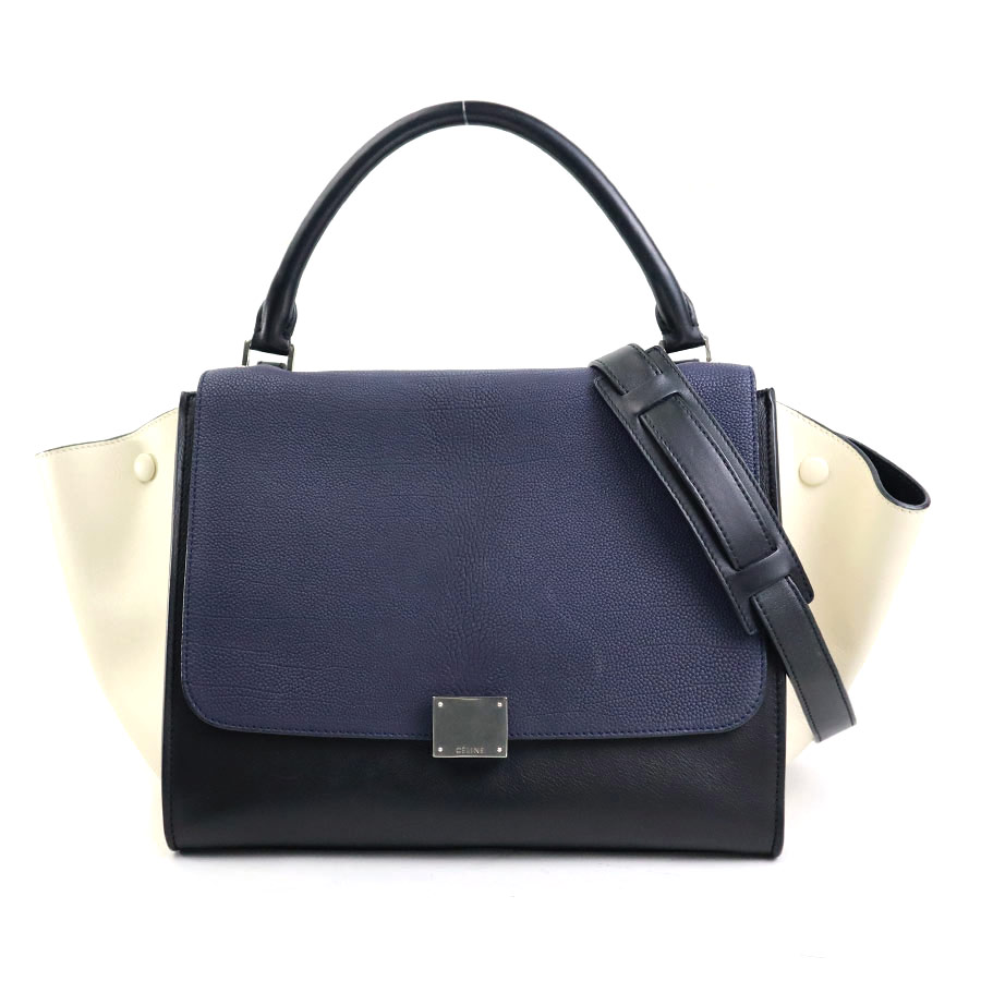 セリーヌ CELINE ハンドバッグ ショルダーバッグ トラペーズ ネイビー×ブラック×アイボリー レディース h30504g