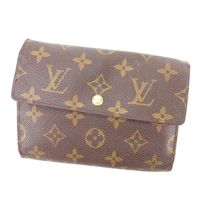 三つ折り財布 中長財布 モノグラム ポルトトレゾールエテュイパピエ ブラウン 中古