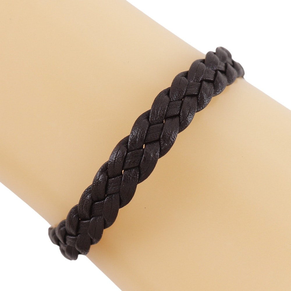 4℃オムプラス 4℃ HOMME+ 編み込み ブレスレット レザー シルバー925 金属製 茶 シルバー金具 約5.4g ユニセックス 中古品 A-ランク