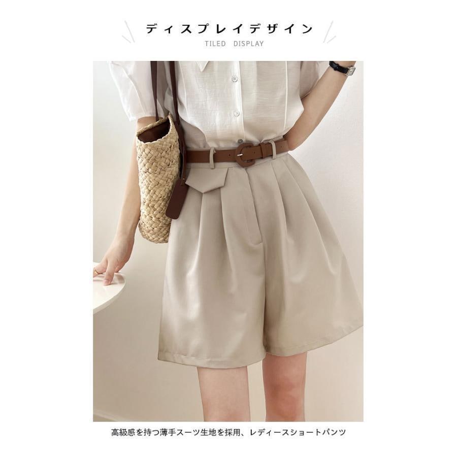 ショートパンツ レディース 夏 タック入り ハイウエスト 着痩せ ハーフパンツ ショートパンツ 短パン スーツ生地 ショーパン