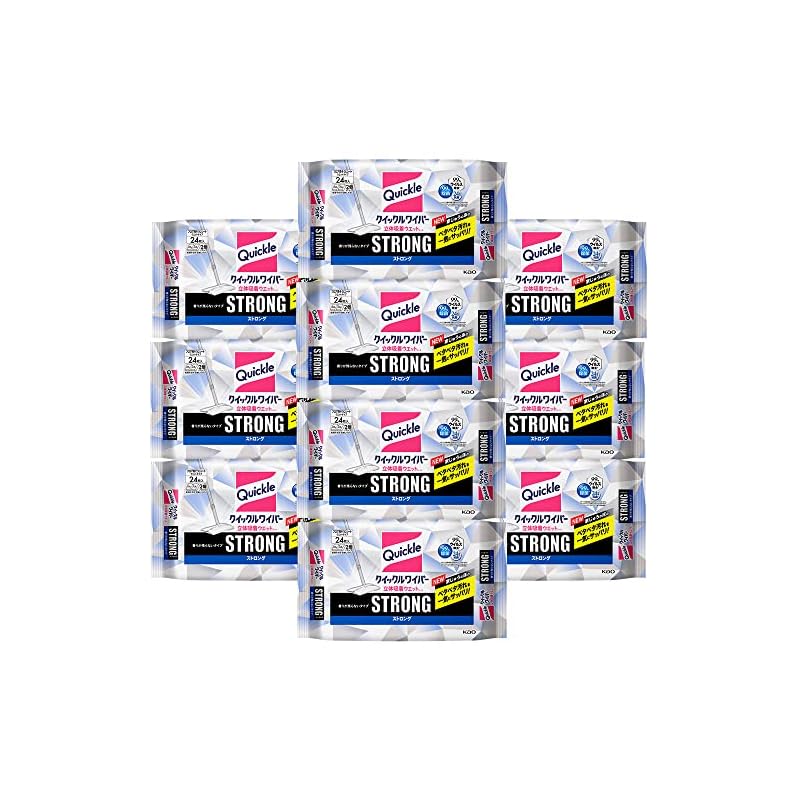 【ケース販売】クイックルワイパー フロア用掃除道具 立体吸着ウエットシート ストロング ガンコな油汚れ対応 24枚 10個