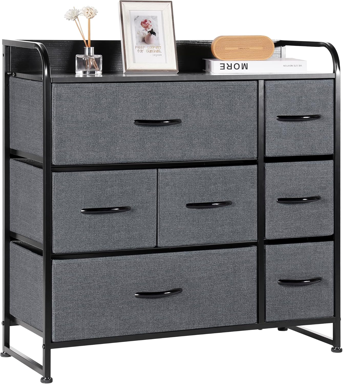 LYNCOHOME 収納 チェスト タンス グレー 布製 引き出し おしゃれ 北欧風 洋服収納 リビング収納 転倒防止 一人暮らし 3段7杯【幅80×奥行29×高さ79cm】