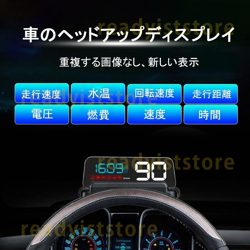 ヘッドアップディスプレイ 増設 追加メーター 後付け 反射投影 多機能 速度 水温 エンジン回転数 過速度警告 アラーム OBDII サブメーター 自動車用