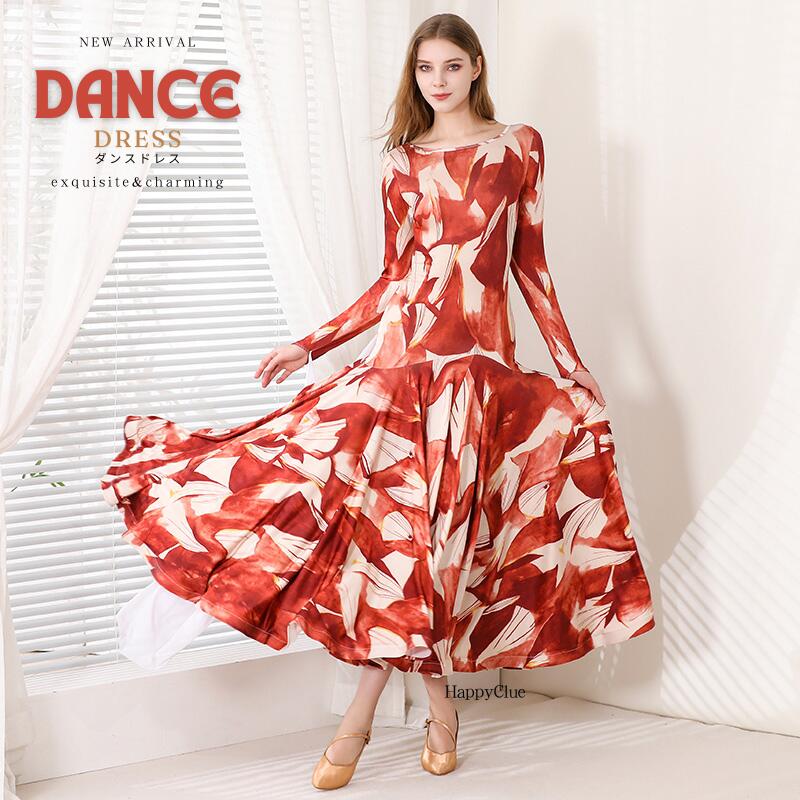 社交ダンス ドレス ダンス発表会 団体 衣装 ダンスドレス 綺麗め 花柄 蝶柄 社交ダンス衣装 ロング おしゃれ ダンスウェア レッスンウェア 練習 競技 テージ衣装 舞台演出 レディース デモ用 ス