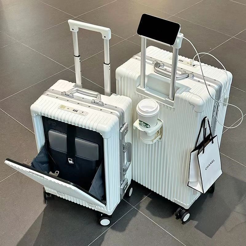 限定2024新モデル フロント開口 タイロッドアルミフレーム 大容量 usb充電 カップホルダ スーツケース ビジネス外出 多機能 タイロッドボックス あんごうばこ