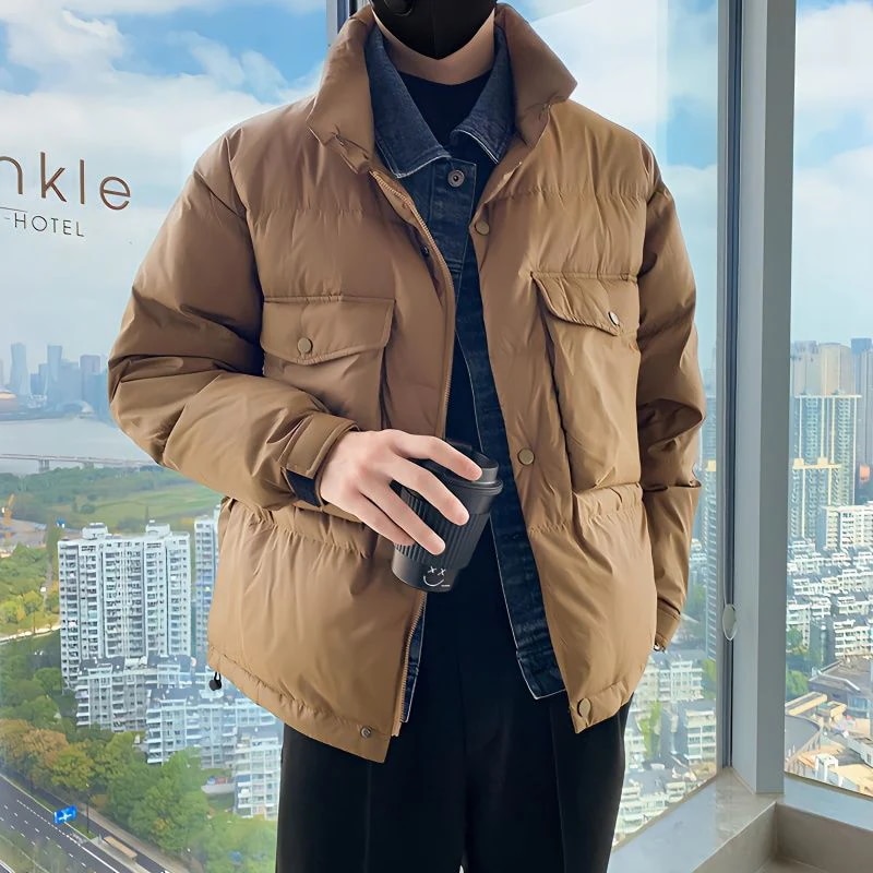 トレンド ダウンジャケット フェイクレイヤード 厚手 アウター 中綿 オーバーコート 防風 大きいサイズ