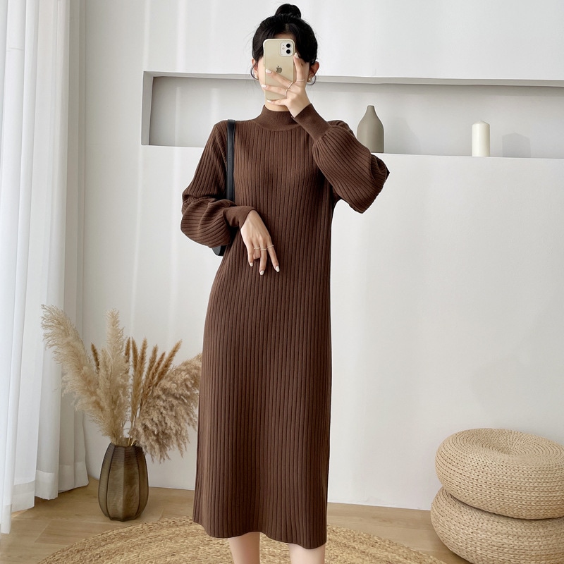 秋冬の新作ニットワンピースレトロな中長タイプのスリムスカート女性 4,886円