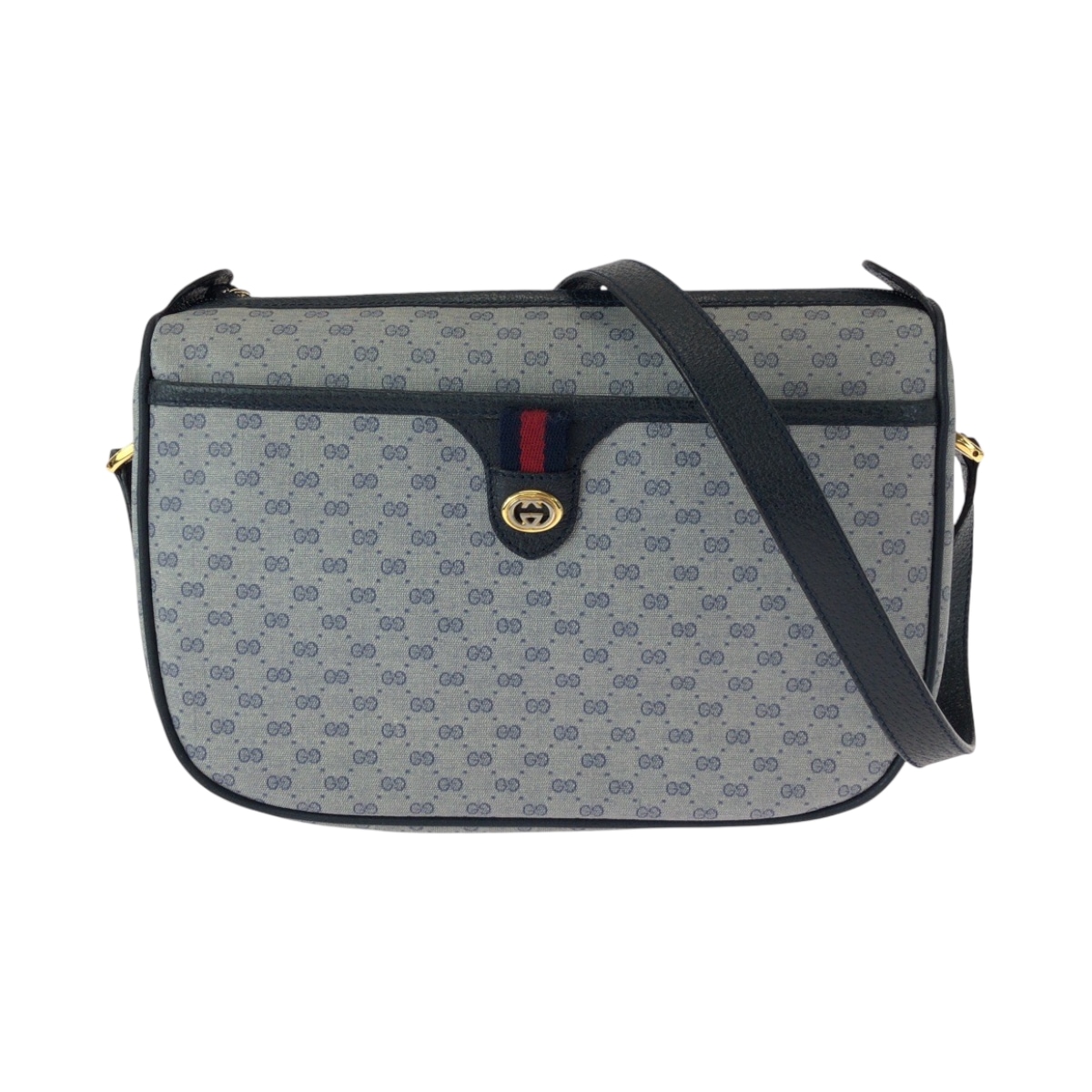 美品 オールドグッチ グレー ネイビー ゴールド金具 GGスプリームキャンバス 89 02 077 ショルダーバッグ ポシェット レディース 501215