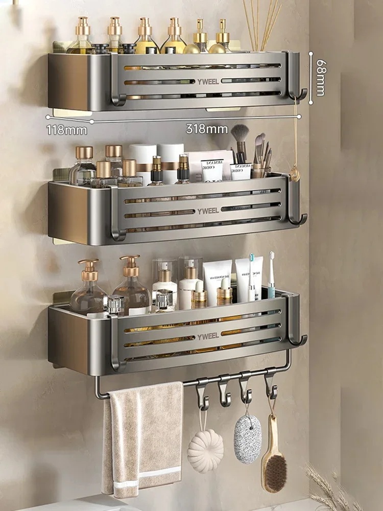 ドリルなしのバスルームコーナーシェルフ壁掛け式シャワーラックバスルームオーガナイザーセットアクセサリー13個