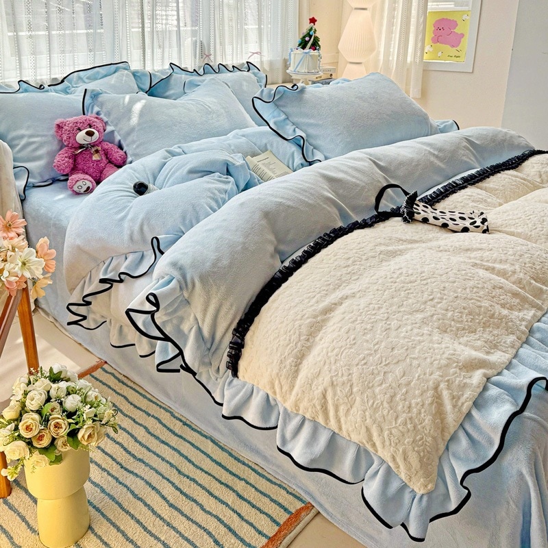 【送.料.無.料.急速発送】2025冬新型厚手韓国版ダブルアップリケミルクレープ4点セット秘密の花園