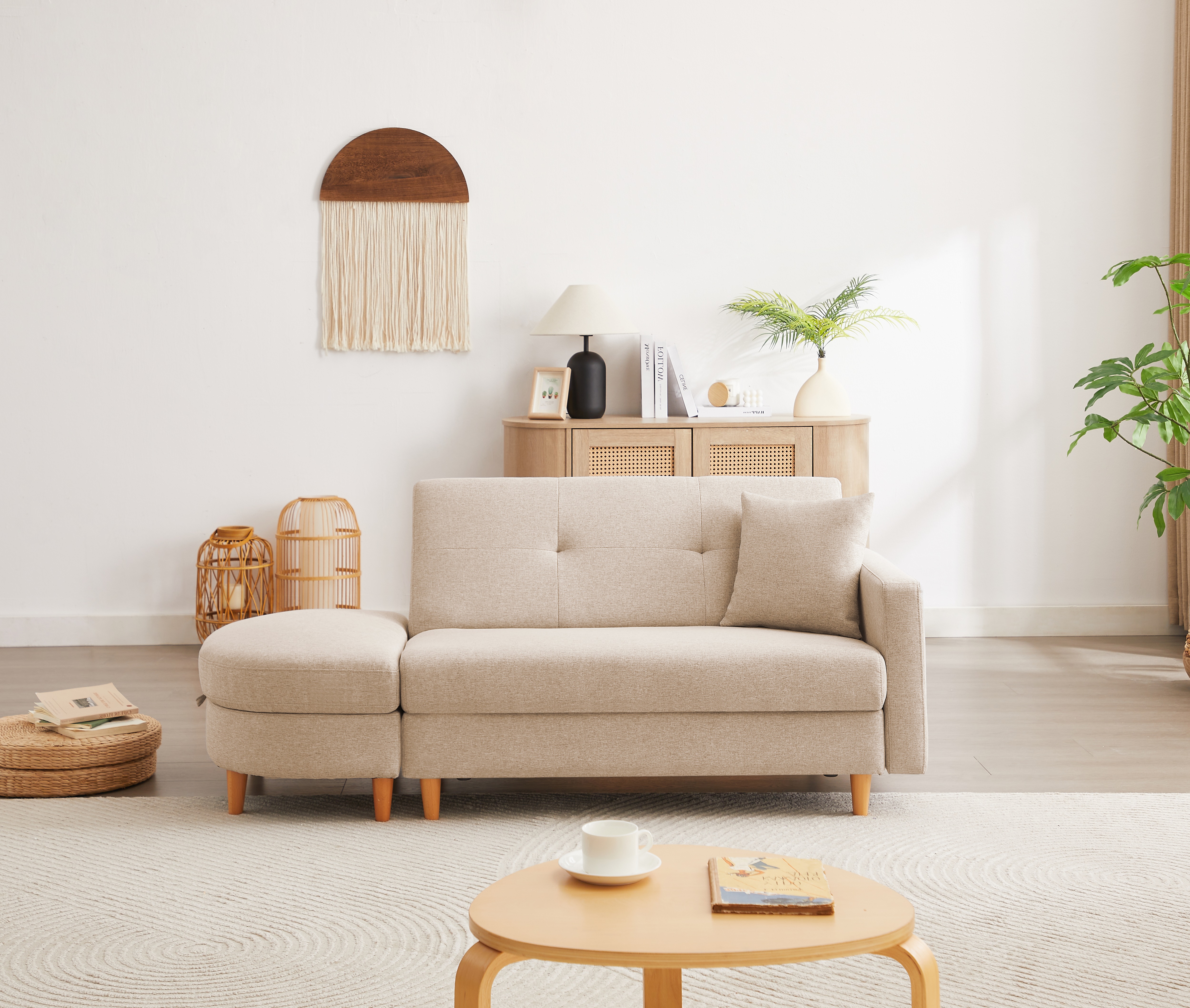 415ソファ　ソファーベッド　カウチソファ　2人掛け　オットマン付き　多機能ソファ　左右側とも取り付けるアームレスト　たくさん収納　レイアウト自由　クッション1個 20,104円