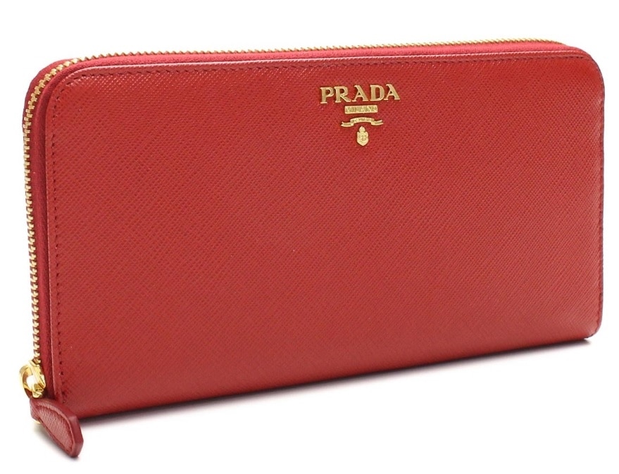 PRADA 1ML506-QWA-F068Z プラダ ラウンドファスナー長財布 グレイン(型押)カーフレザー レッド×ゴールド