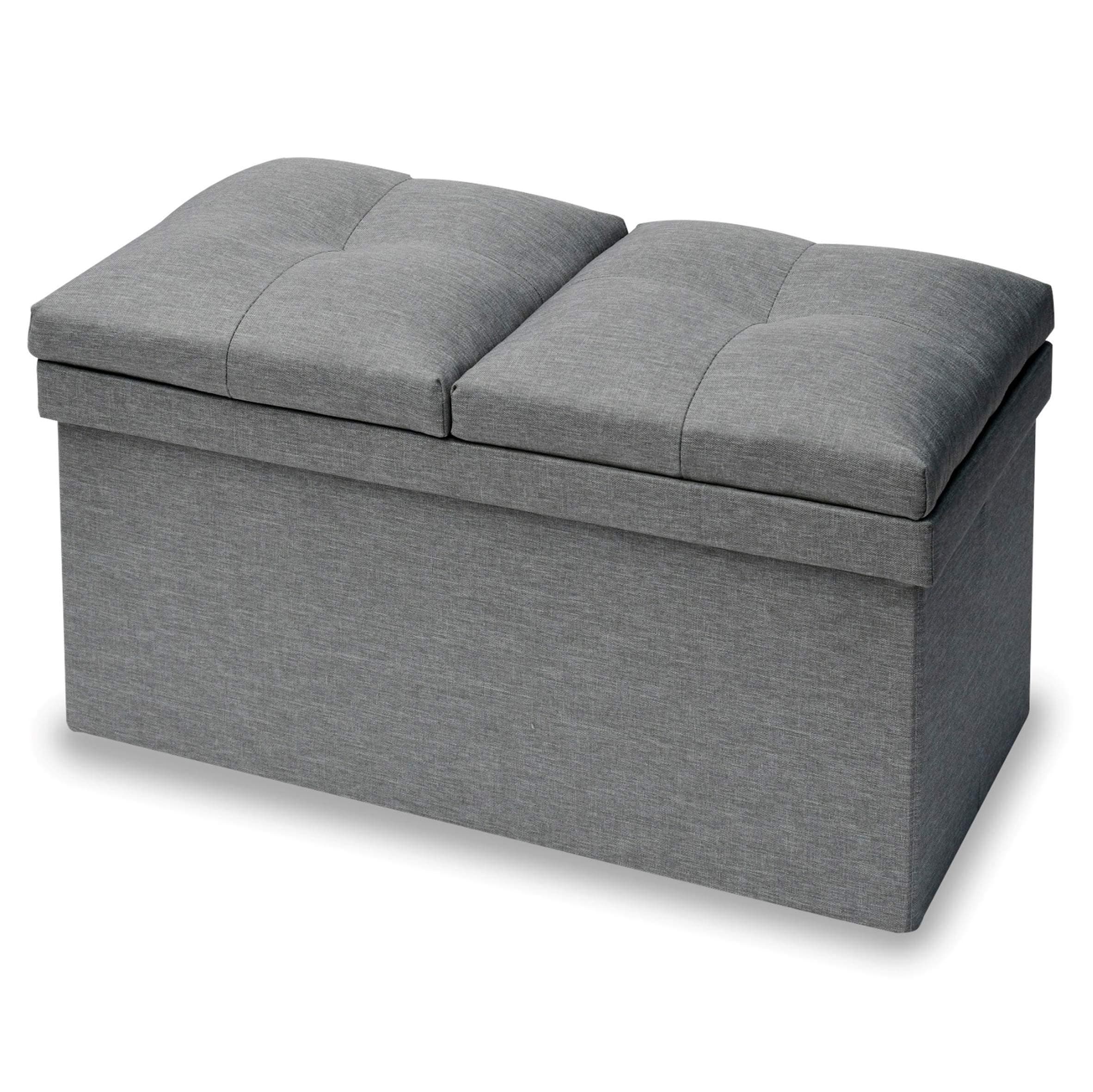 [山善] 収納スツール テーブル付き 座面が座布団にもなる 折りたためる オットマン 収納ボックス 椅子幅76×奥行38×高さ44cm かんたん組立 ライトグレー JLS-76Z(LGY)