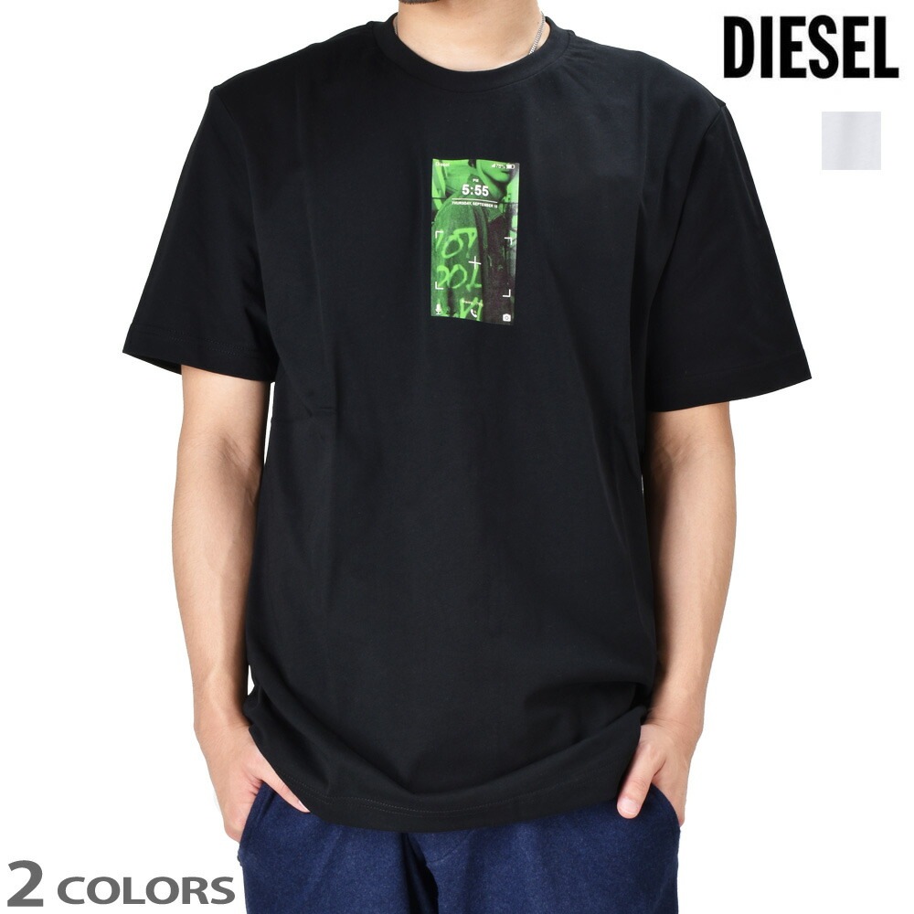 ディーゼル Tシャツ メンズ カットソー フォトプリントTシャツ 半袖 クルーネック ブラック ホワイト 黒 白 DIESEL T-JUST-E11[a023270qbae]