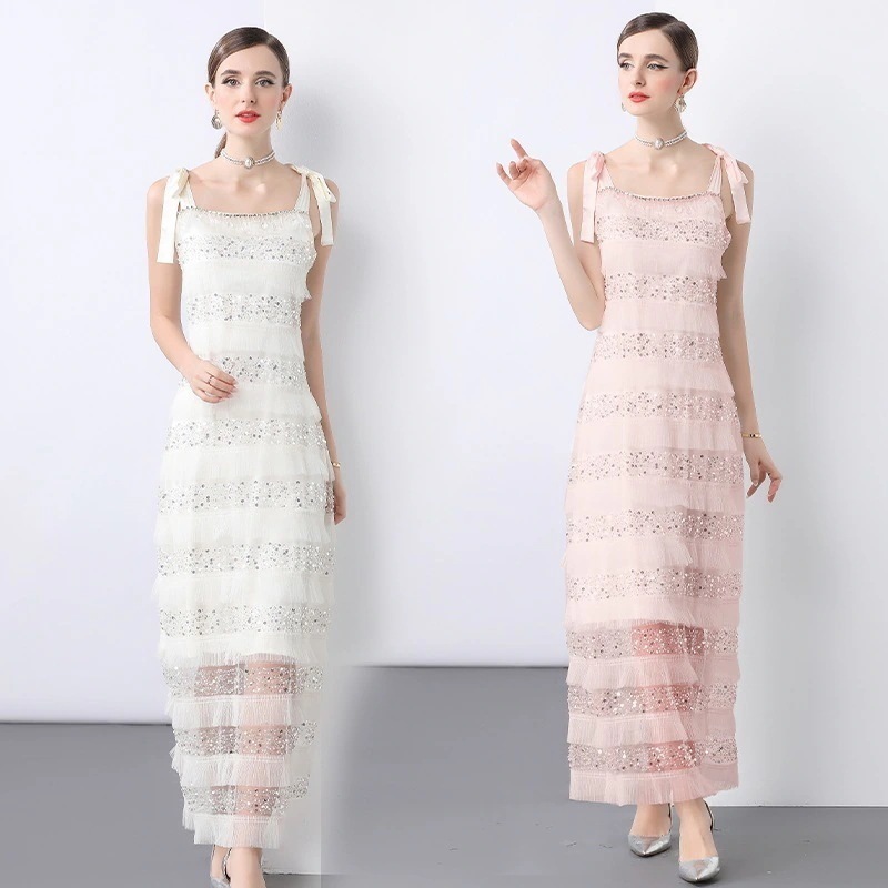 キラキラフリルビーズリボンワンピース（タンクトップ） 入学式 卒業式 結婚式 演奏会 パーーティー お呼ばれドレス