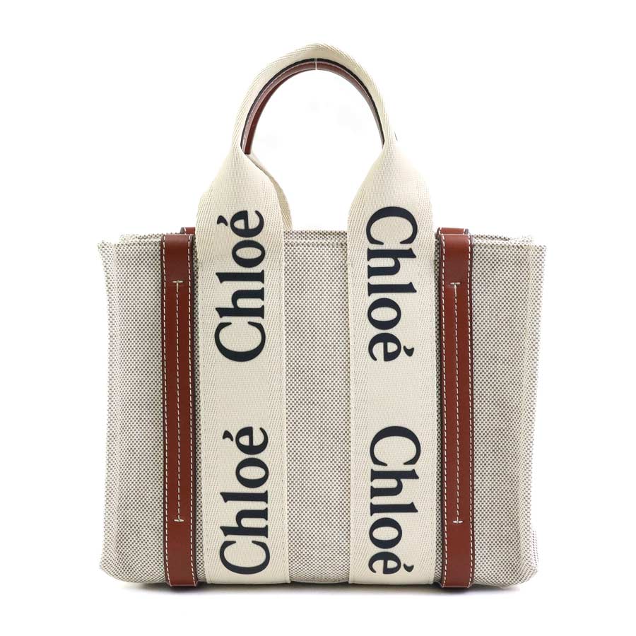 クロエ Chloe ハンドバッグ ウッディ スモール キャンバス ベージュ/ブラウン レディース e59096a