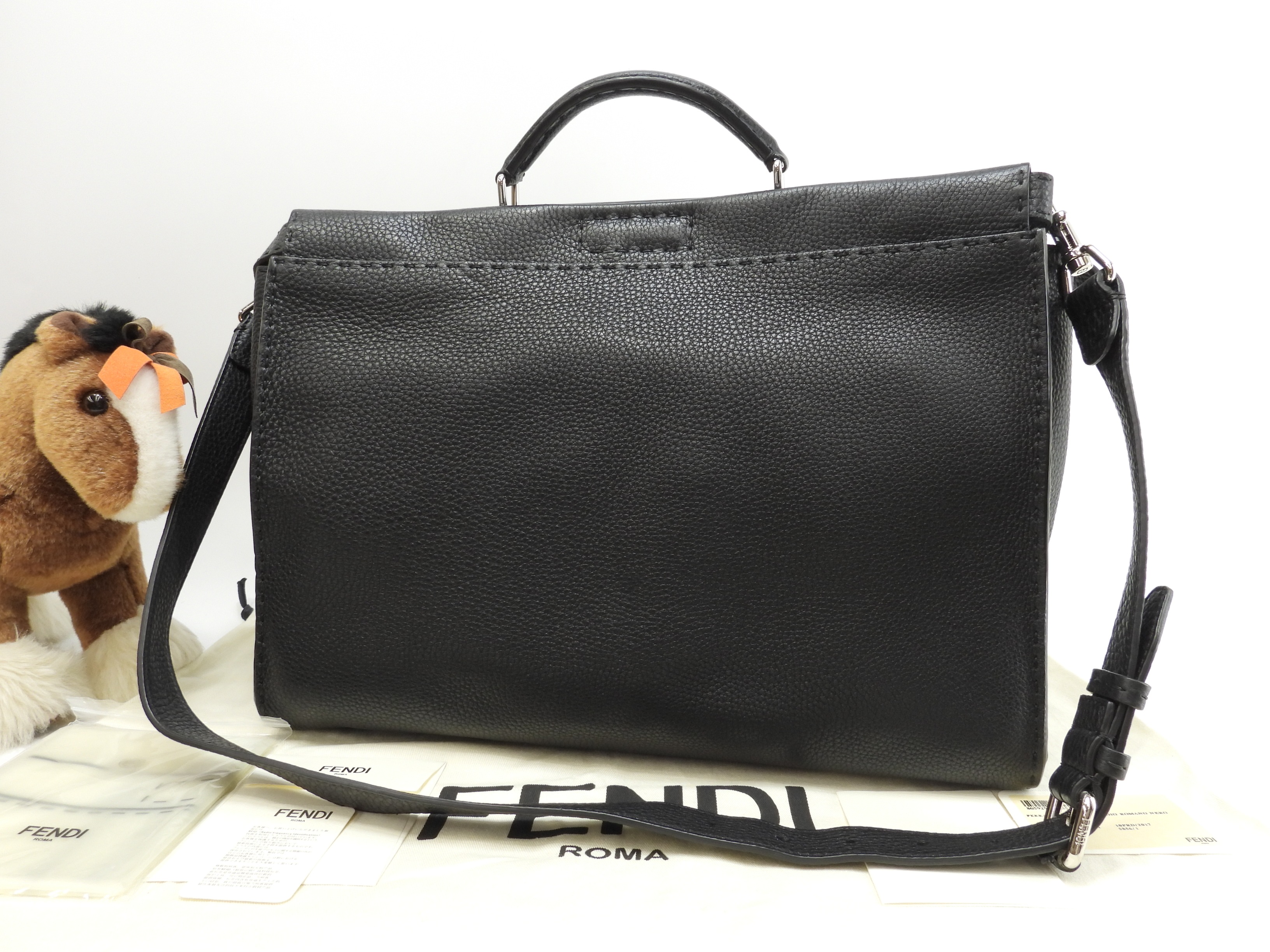 ピーカブー大 セレリアレザー 黒 メンズハンドバッグ 両面トートバッグ 極美品@ 28