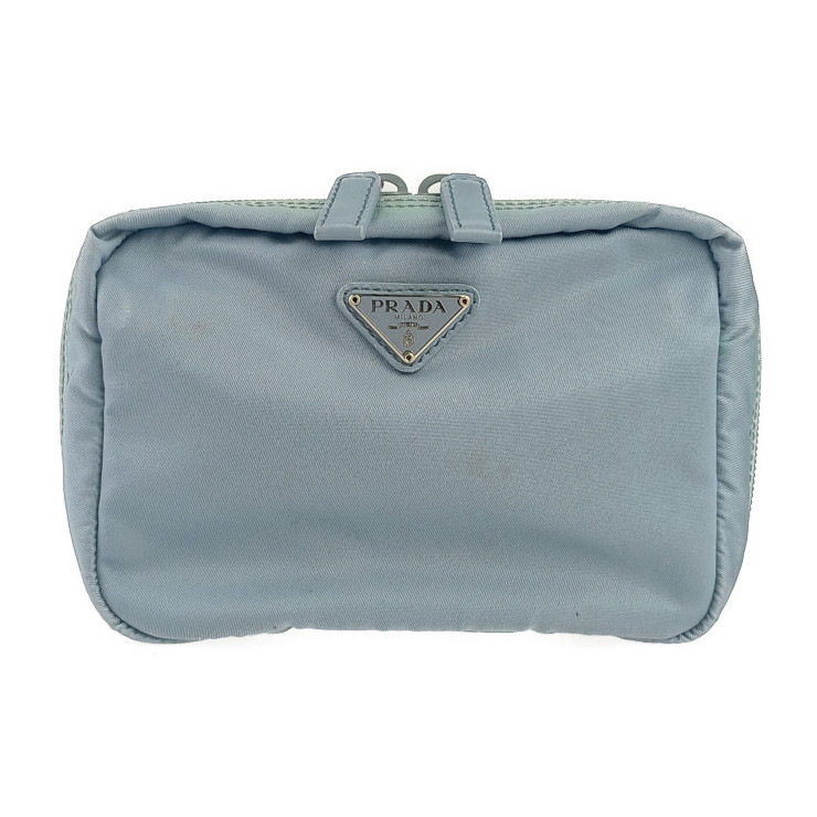 PRADA プラダ 化粧ポーチ 1N0724 ライトブルー系 テスートナイロン×レザー レディース【本物保証】