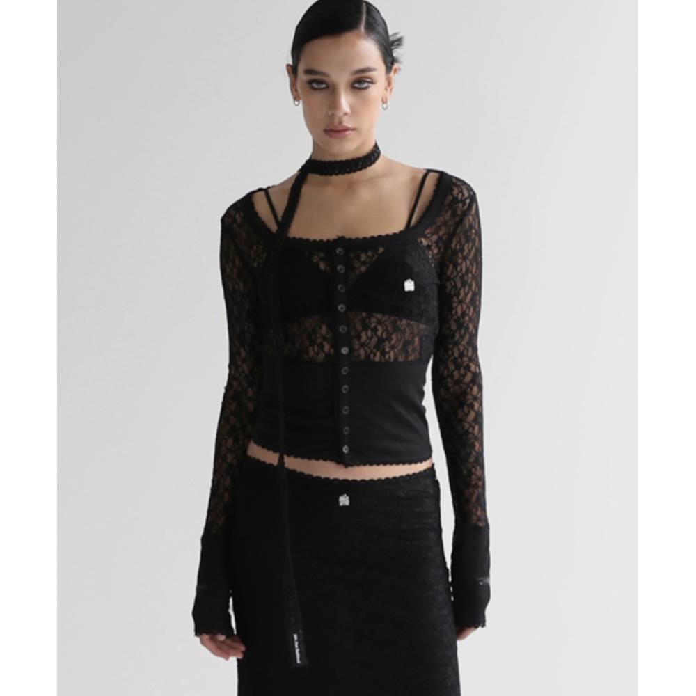 BADBLOOD Selena Lace Crop Cardigan Black w-cdg24-017