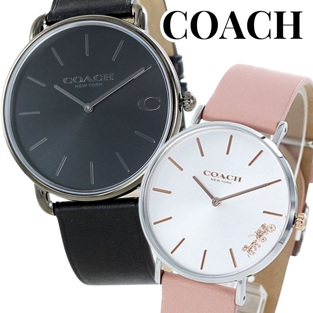 コーチ ペアウォッチ COACH 腕時計 メンズ レディース ペアセット 革ベルト スリム 軽量 ブラック×ピンク レザー シンプル 上品 カップル 夫婦 両親 ペアギフト プレゼント 誕生日 記念日