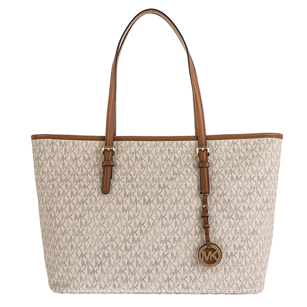 MICHAEL 30S7GTVT2B-150 JET SET TRAVEL マイケルコース トートバッグ PVCキャンバス/レザー ファスナー開閉式 バニラホワイト/ブラウン