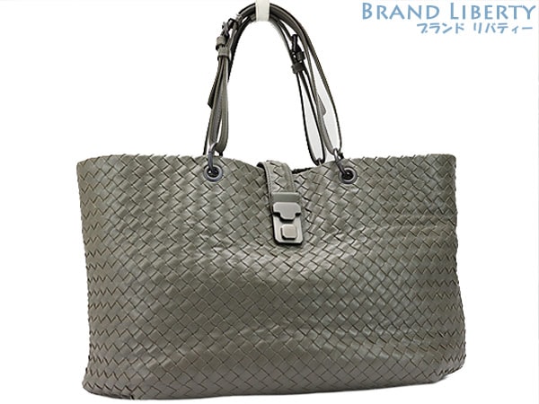 美品ボッテガヴェネタイントレチャートトートバッグショルダーバッグハンドバッググレーカーフレザー297983 53,400円