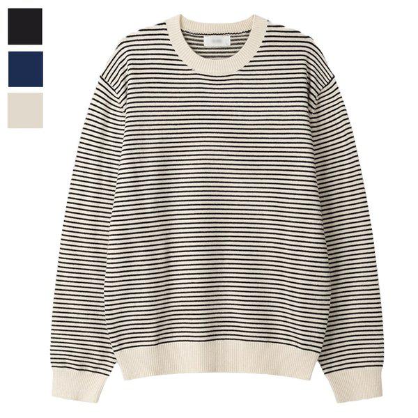 メンズ ロックス ラウンド ストライプ 長袖ニット SG-KN-Q081-クリーム