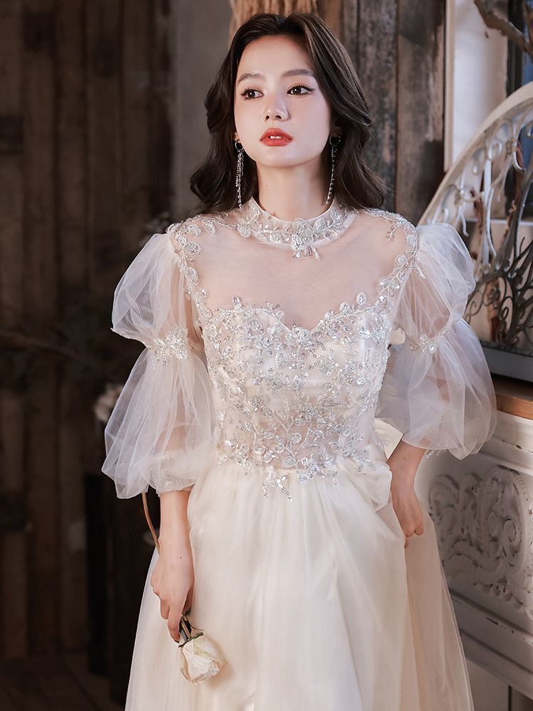 イブニングドレス新しいスタイルのハイエンド逃亡王女ドレス女性のパフスリーブボーカルアート試験ドレス30%制限