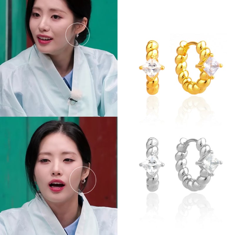 [fromis_9着用]ラブリーキュービックねじれワンタッチイヤリング(24kメッキ)/韓国女性アクセサリー/韓国ファッションスタイル/SNS人気/韓国ジュエリー/芸能人着用アクセサリー/デイリーアイ