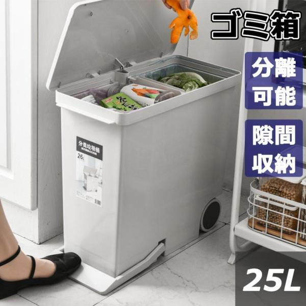ゴミ箱 分別 おしゃれ キッチン エバン ペダル スリム 25リットル 隙間隠し 蓋付きシンプル ダストボックス 一人暮らし リビング 洗面所 オフィス