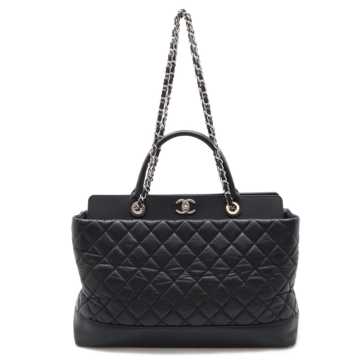 ココマーク ポートベロー マトラッセ トートバッグ 2WAY ショルダーバッグ チェーンショルダー レザー ブラック 黒 シルバー金