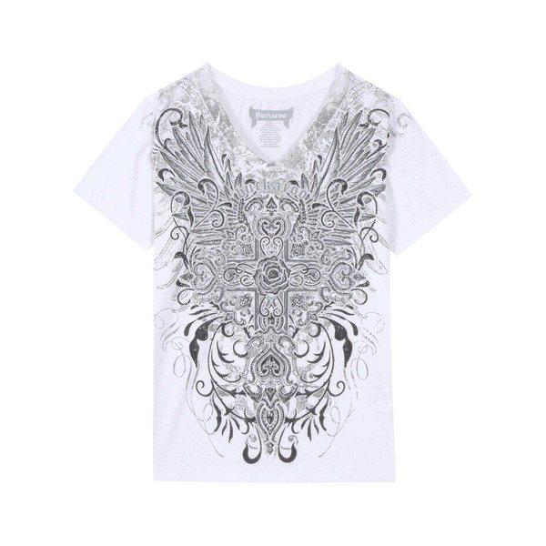 PREMIUM 女性 40番手 WING Vネック 半袖 Tシャツ 252TS692-01_IC