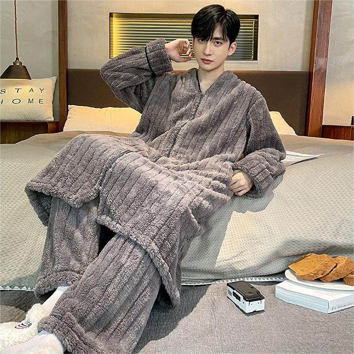 前開きパジャマ メンズパジャマ長袖 パジャマ 男性 セミロング ゆったり 大きいサイズ セット ロング丈