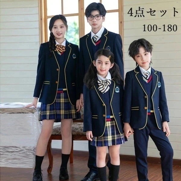 学生服 子供服 韓国風 ピアノ発表会 上下セット キッズスーツ キッズフォーマルスーツ 女の子 男の子 女児 小学校 高校生 中学生 制服 ジャケット ブラウス スカート リボン 七五三 誕生日 合唱