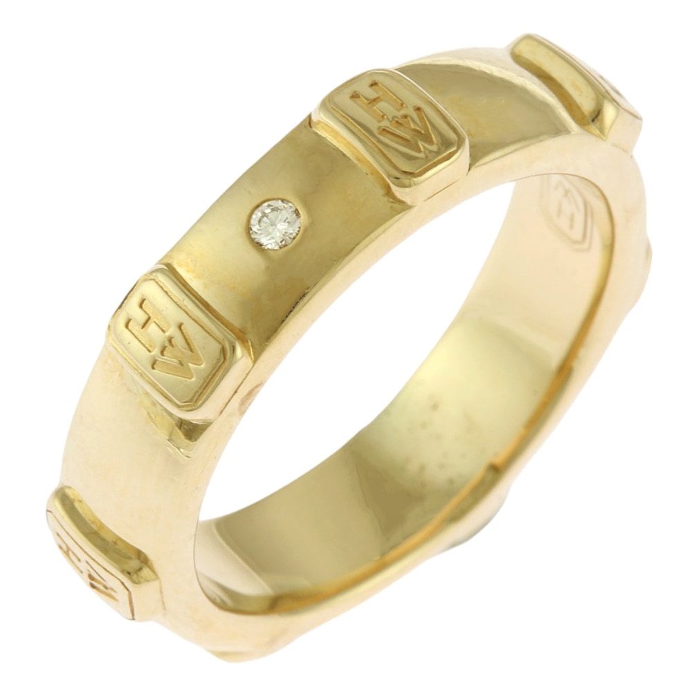 ハリーウィンストン HWロゴ リング 指輪 7.5号 18金 K18イエローゴールド ダイヤモンド HARRY WINSTON 中古 美品