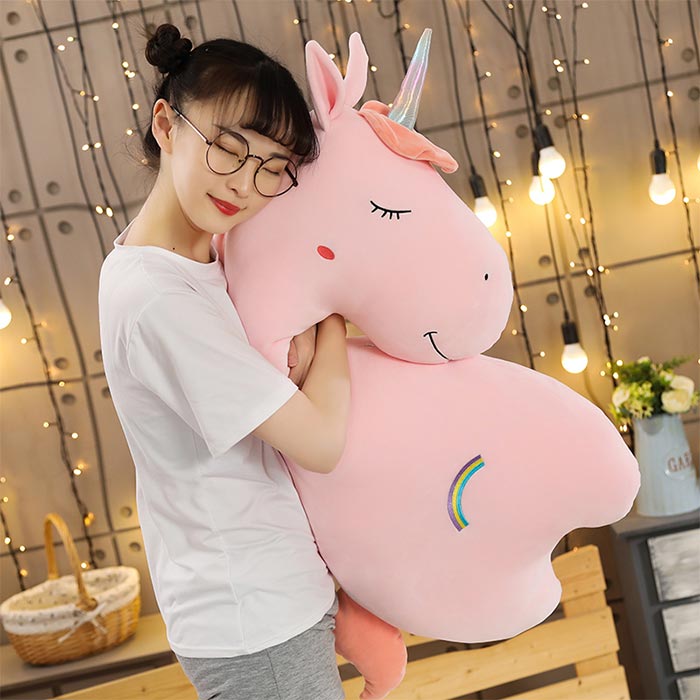 ぬいぐるみ ユニコーン 特大 大きい 抱き枕 抱きまくら まくら かわいい 動物 柔らかい フワフワ　手触り 女の子 癒し系　クッション お誕 クリスマス ギフト 贈り物 子供 ピンク ホワイト
