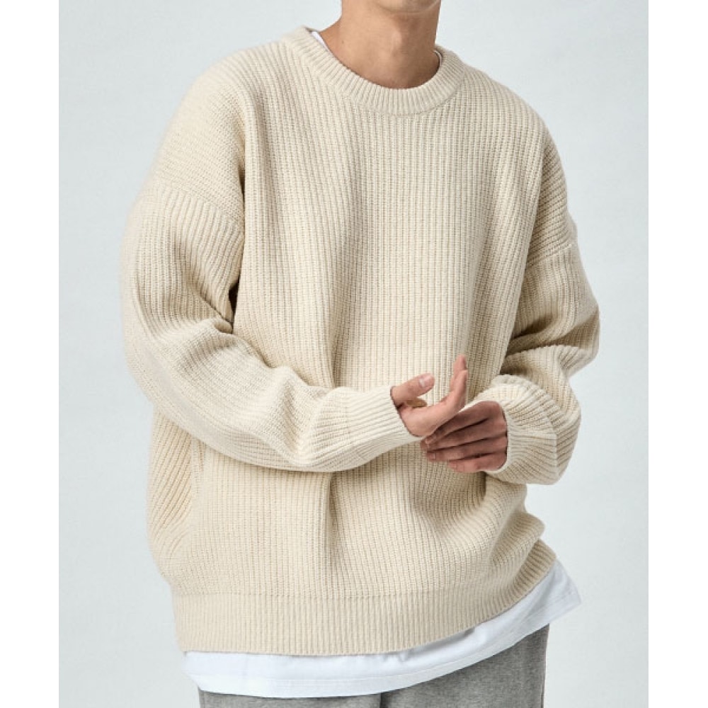 TAKEASY ラムスウールクルーネックオーバーニット（アイボリー）