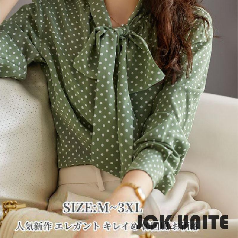 ブラウス レディース 40代 春夏秋新作 オシャレブラウス レションシャツ 長袖トップス ドット柄 リボンネックブラウス 大人 上品 通勤OL ゆったりシャツキレイめ