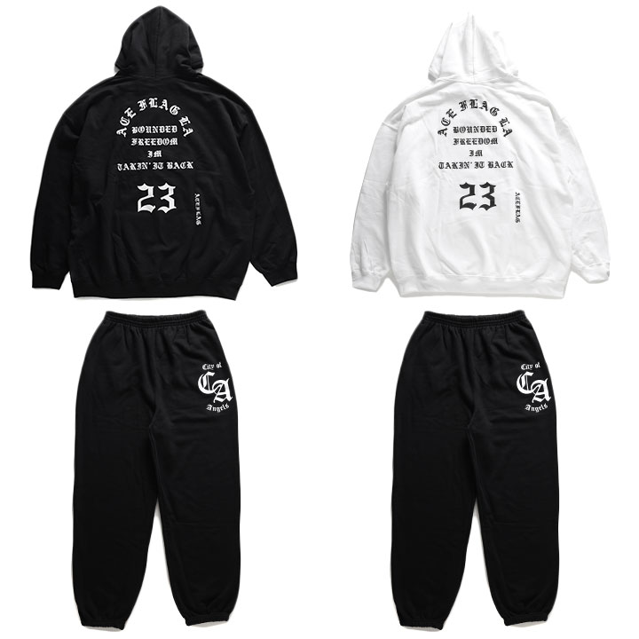 ACEFLAG 上下セット 長袖 ブランド メンズ 春秋冬用 黒/白 大きいサイズ エースフラッグ セットアップ トレーナー スウェット 上下 スウェットパンツ