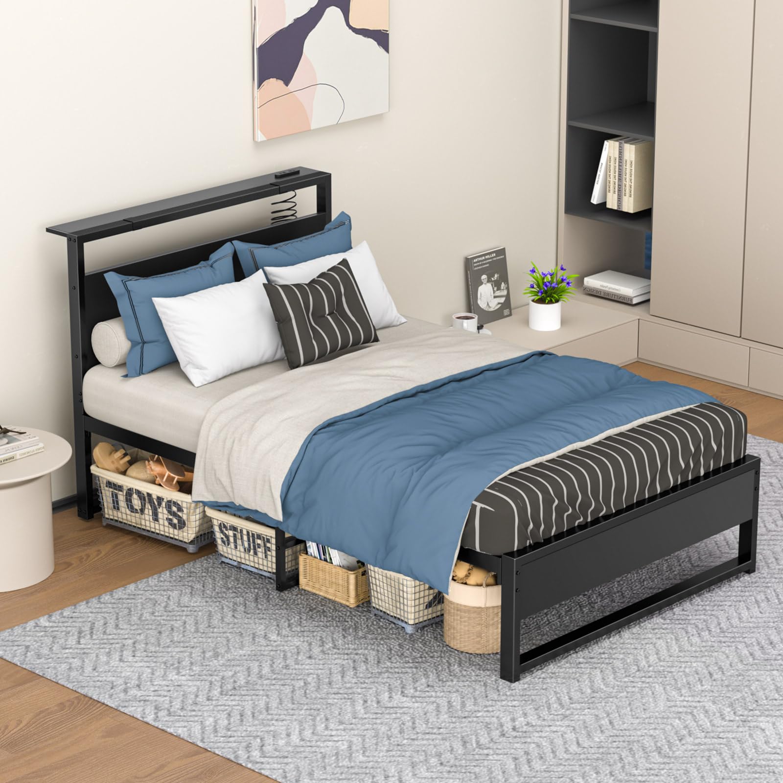 [2025改良型&軋み音ない] ベッドフレーム ベッド シングルベッド パイプベッド 耐荷重200kg 頑丈なスチルパイプ グラグラしない 30cmベッド下空間 お手入れ簡単 2口コンセント付き 快速