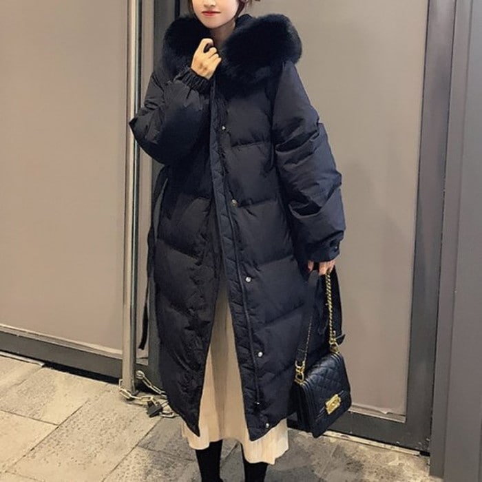 【 2020年 秋冬 3color リアルファー コート 中綿 フェザー フード ロング丈