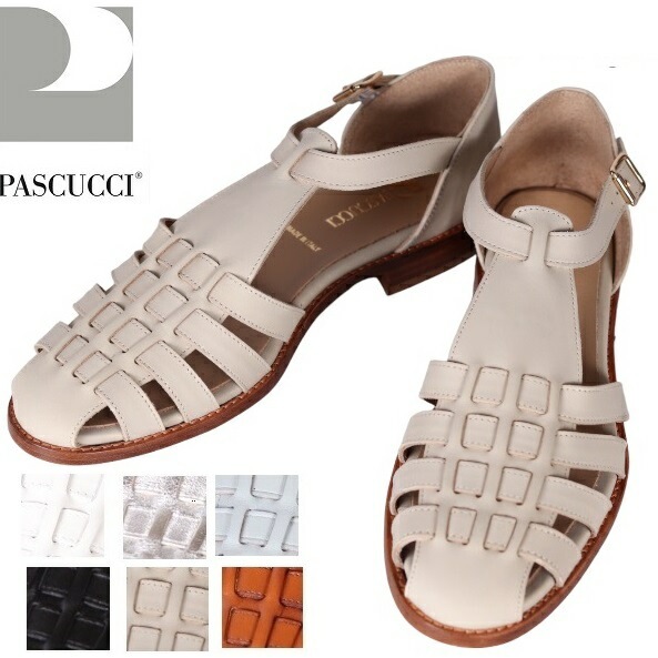 PASCUCCI パスクッチ グルカサンダル レディース シューズ レザー 838－CHIC イタリア製 フラット グルカ サンダル 本革フラットヒール バックル メッシュ