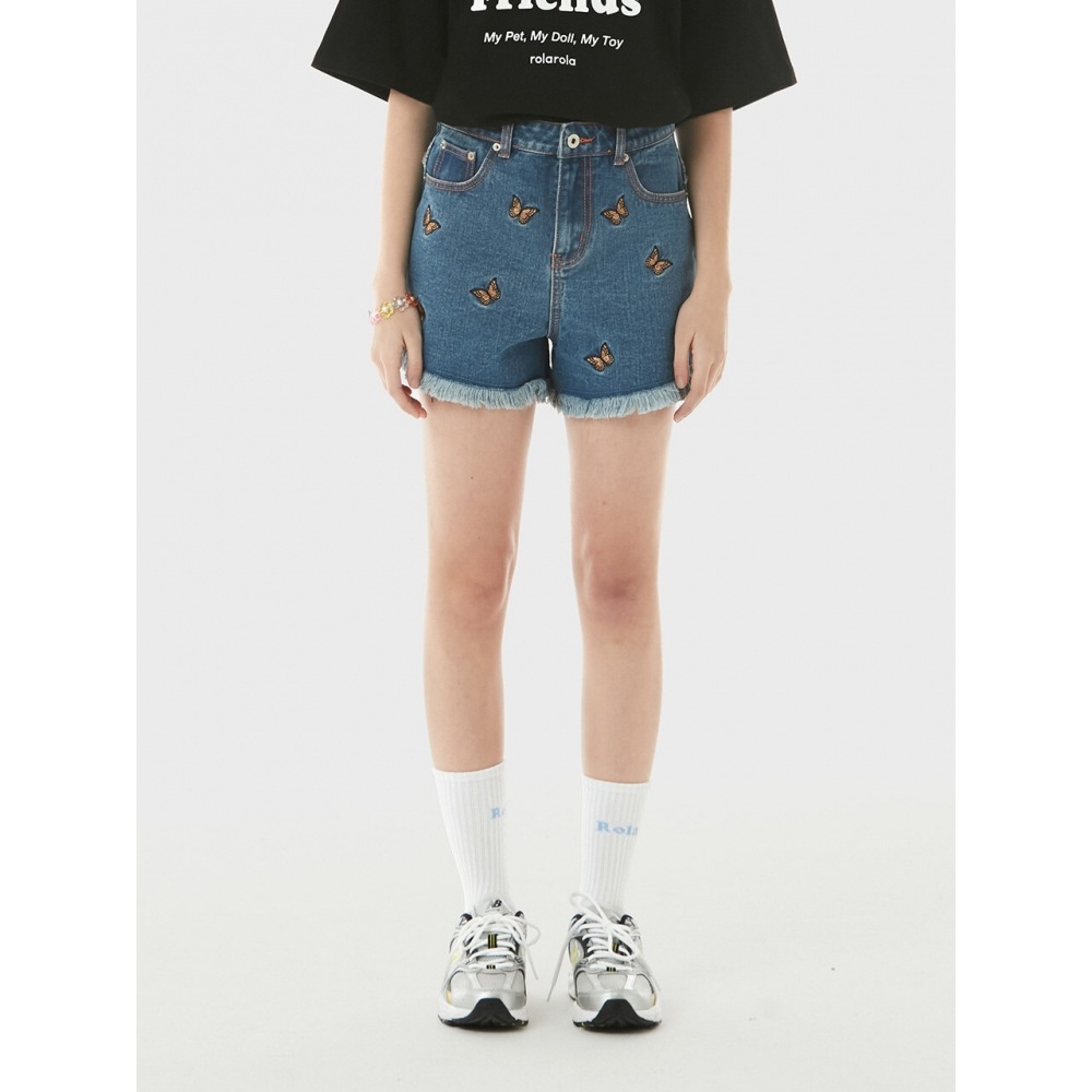 ROLAROLA (PT 20341) バタフライデニムショートパンツ ブルー