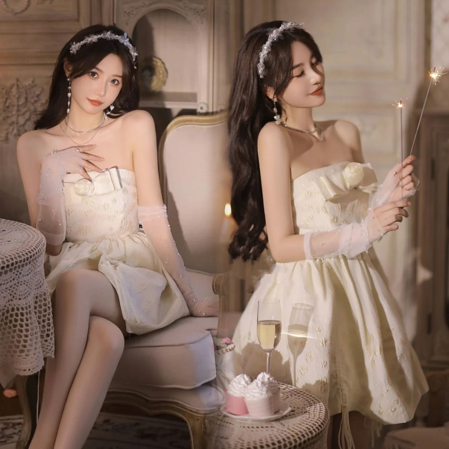 新しい個人写真服装誕生日雰囲気感韓国系甘い財閥娘ドレス芸術写真撮影