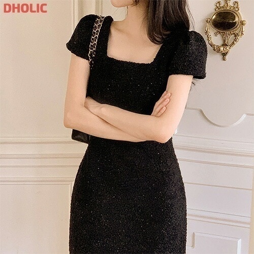 [メガ割りSALE]スクエアネックキャップツイードミニワンピース