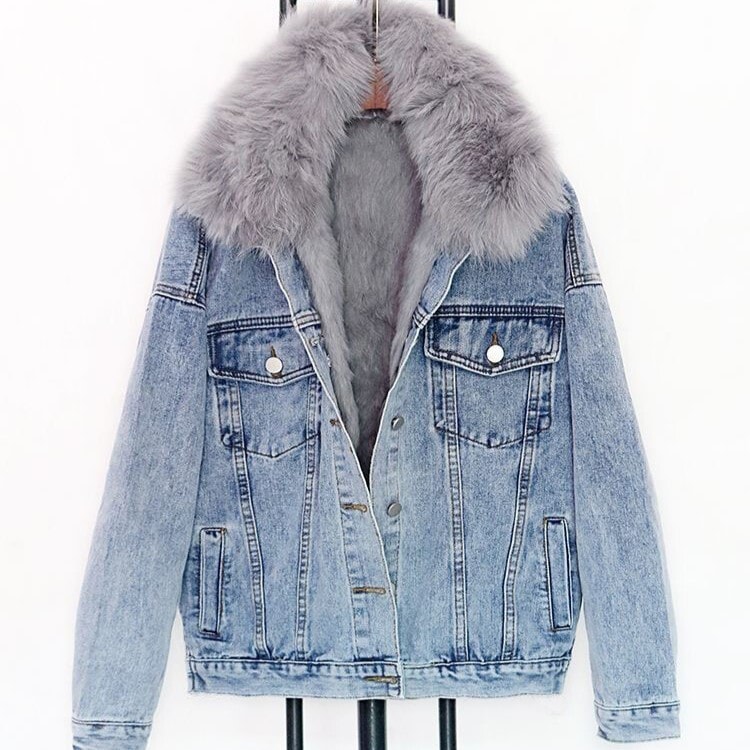 デニム アウター ジャケット Gジャン もこもこアウター 長袖 ストレート もこもこ ふわふわ ポケット 前開き ブルーデニム カラーデニム ファー 厚手 異素材MIX ブラック S M L 個性的