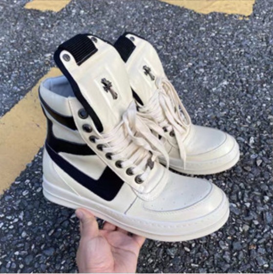 RO FABLED 逆三角形フックデザイン ハイカットスニーカー 本革スケートシューズ プラットフォーム厚底 カジュアルアンクルブーツ メンズ/レディース ユニセックス ペアモデル