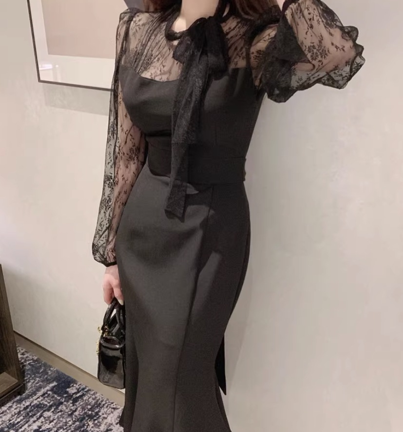 ワンピース デート モテアイテム ワンピドレス マーメイド ミディアム丈 レース コットン 大人可愛い きれいめ 上品 おしゃれ かっこいい 大人可愛い ラブリー キュート ガーリー クール モード系