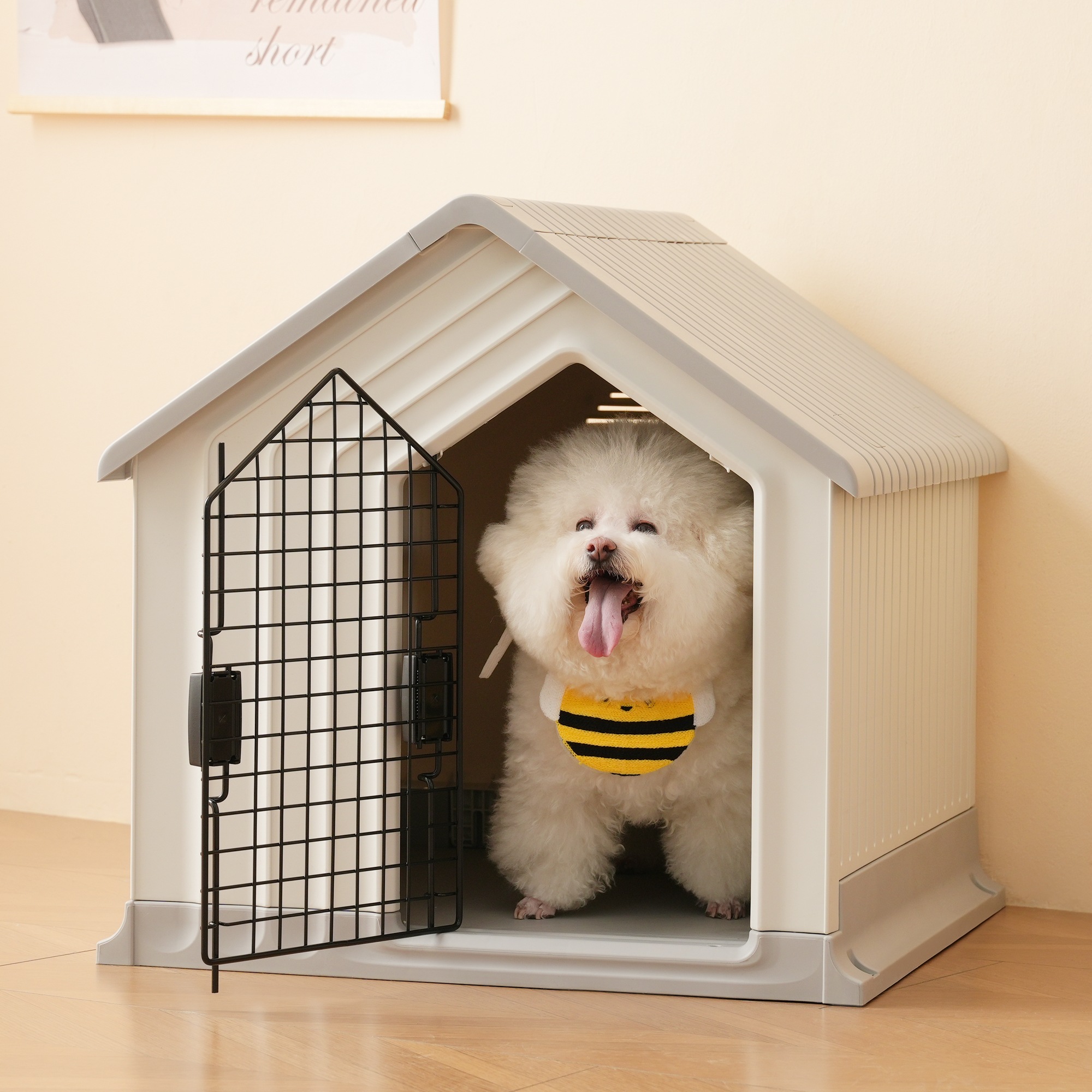 【2点購入で150OFF】【国内即発送】犬小屋 ドア付き ペットハウス ペットケージ プラスチック製 犬 室内犬 室外 ペットゲージ オシャレ ボブハウス ペットハウス ペットサークル M ライトグレ