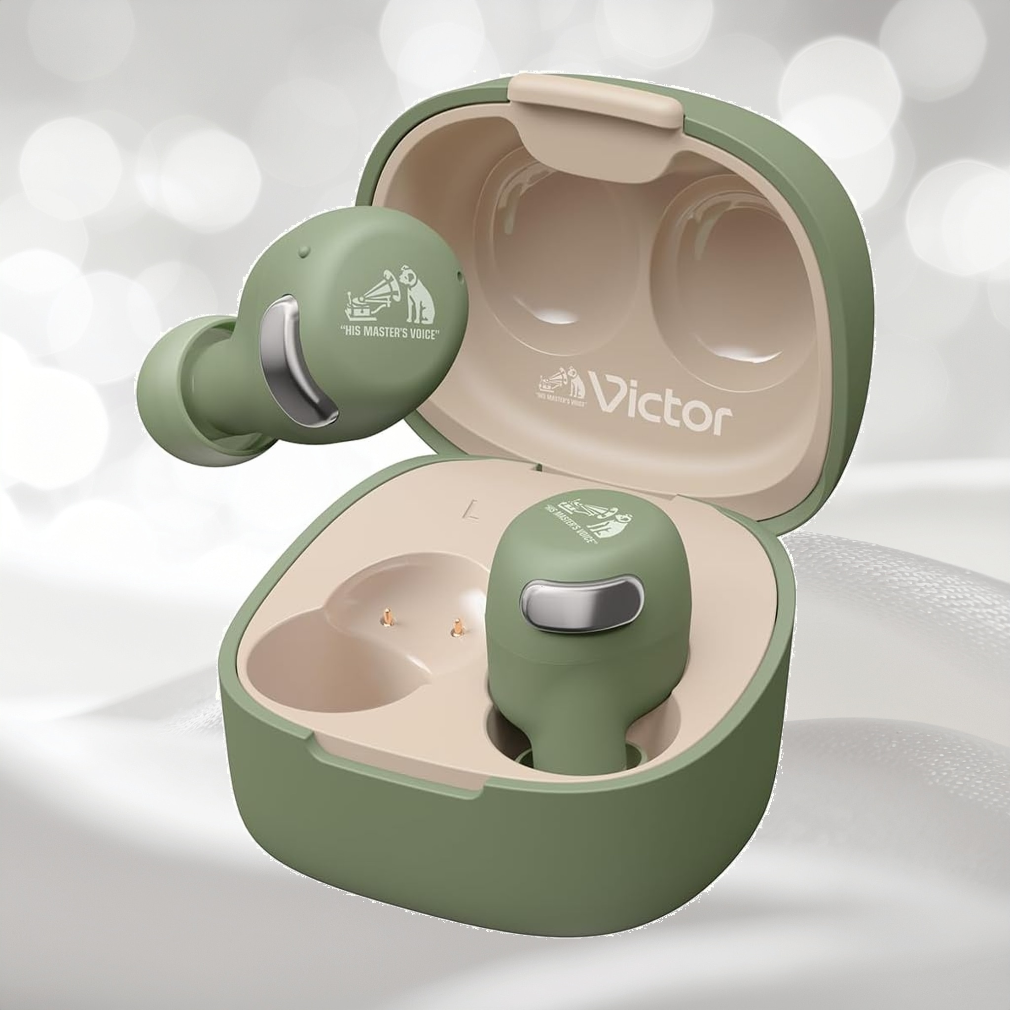 JVCケンウッド Victor HA-A30T2-G ワイヤレスイヤホン Bluetooth Ver.5.3 ノイズキャンセリング アプリ対応 マルチポイント 合計27時間再生 マイク付き 小型 軽量